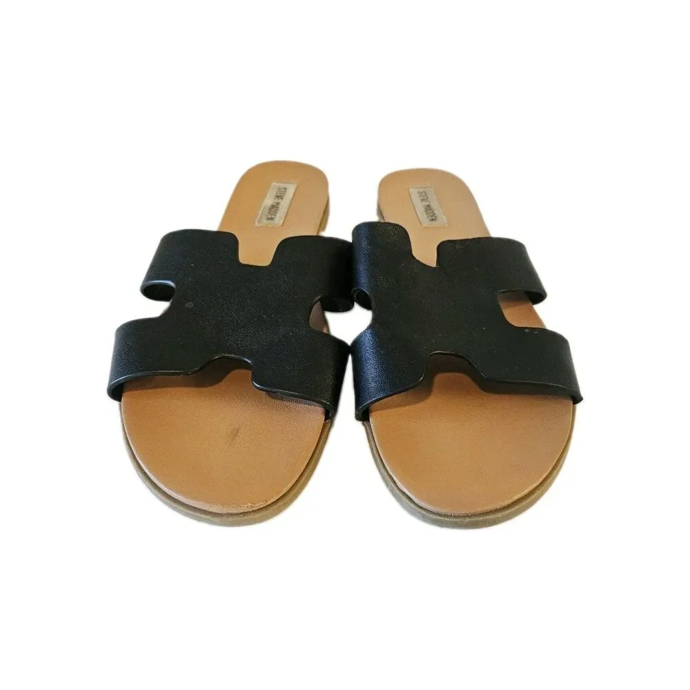 Steve Madden Black Leather Flip Flop Size 10